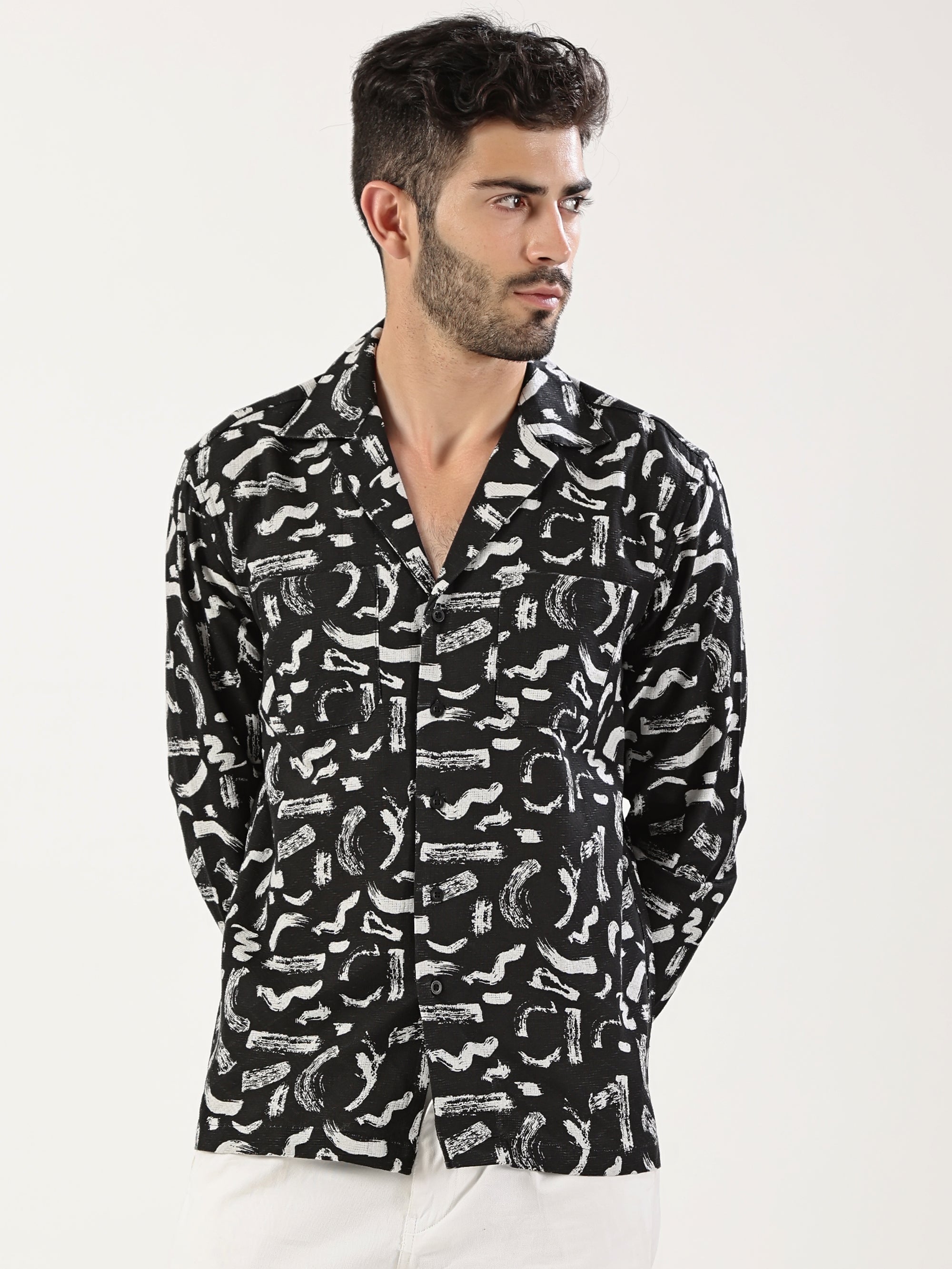 Black Brush Print Shirt