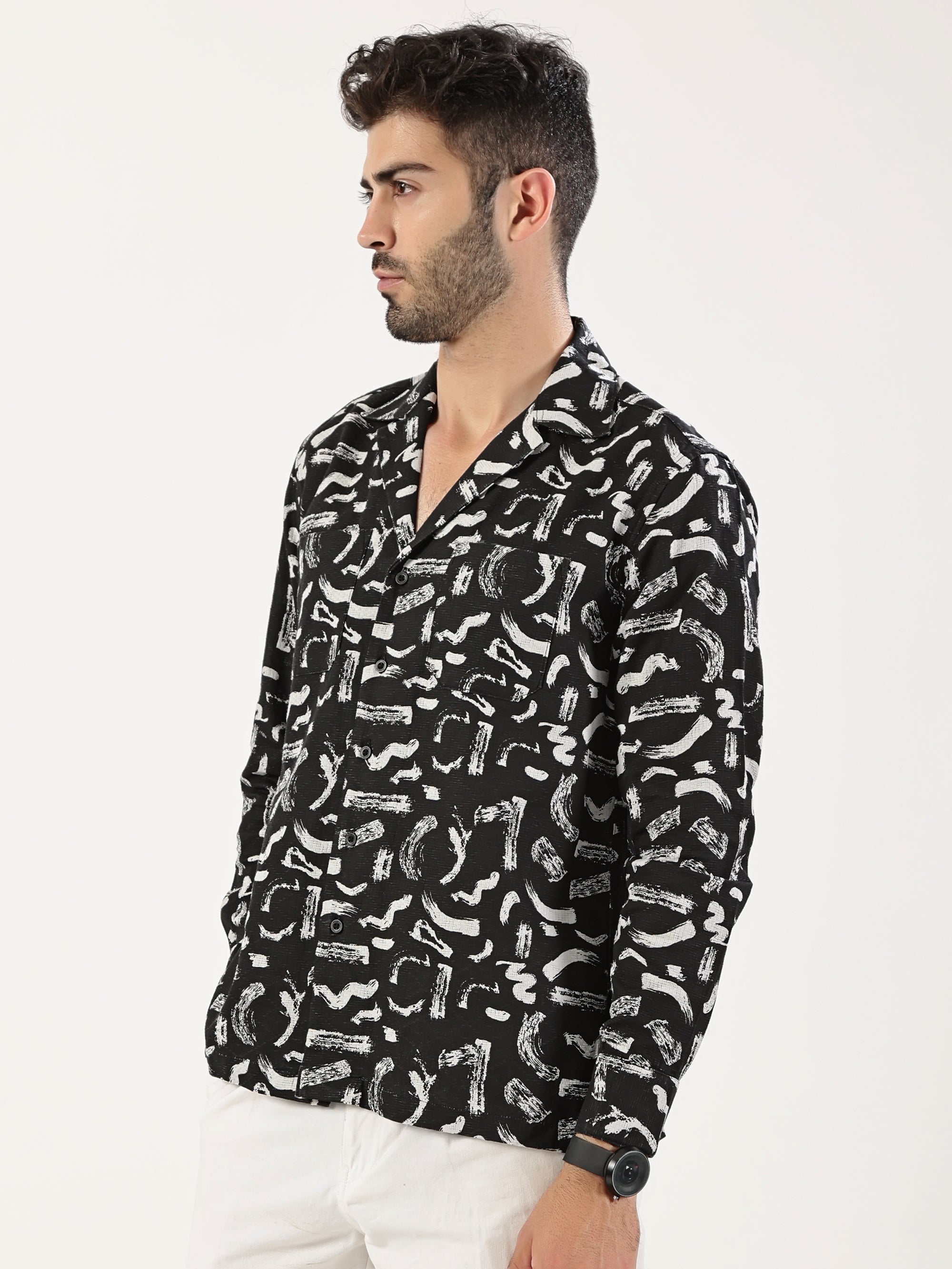 Black Brush Print Shirt
