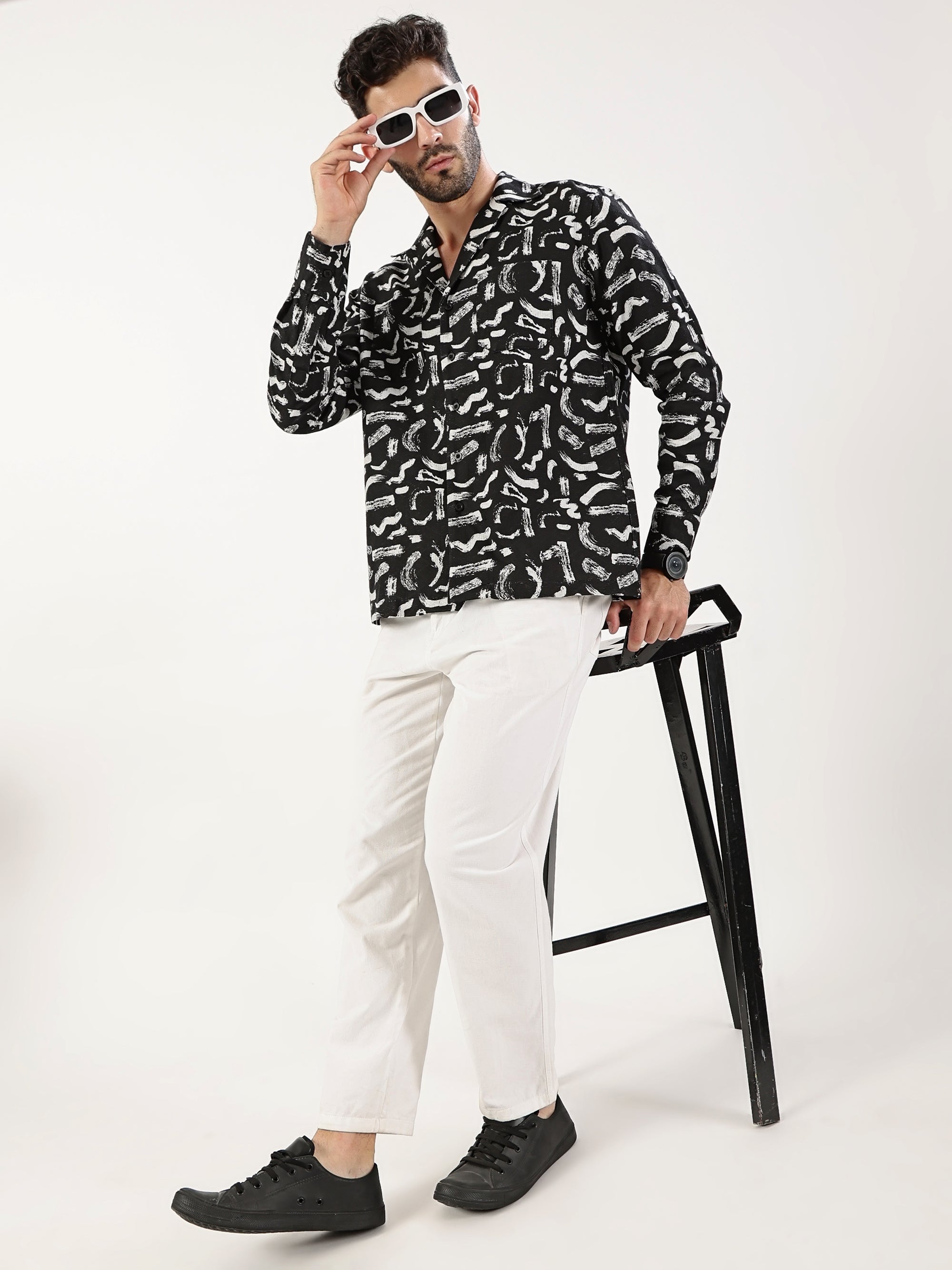 Black Brush Print Shirt