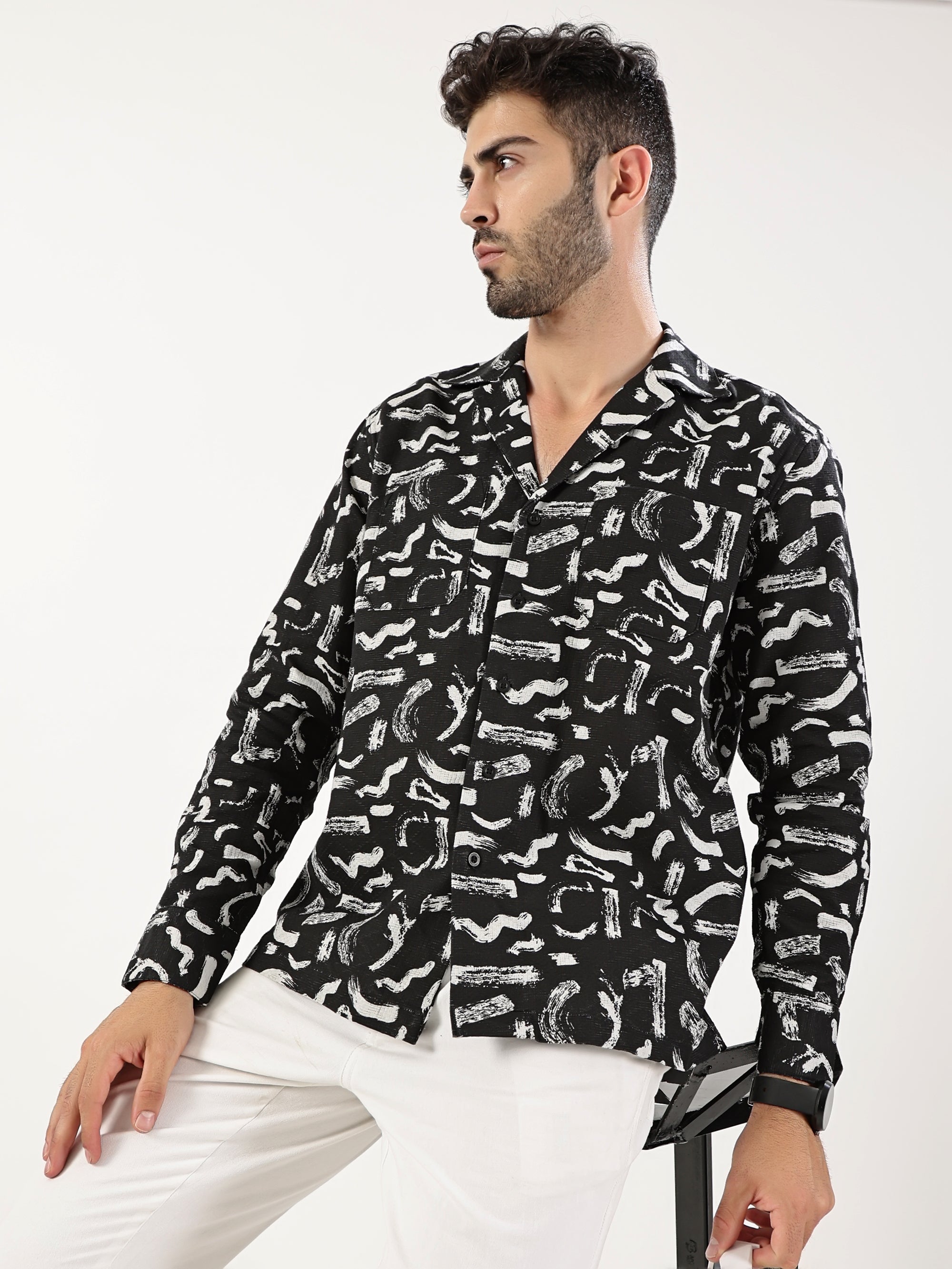Black Brush Print Shirt