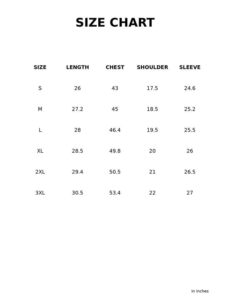 Size chart for Abstract Noir Shirt